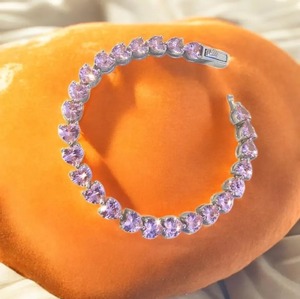 Luxury <b>silver</b> heart shape pink stone tennis <b>bracelet</b> for women elegant romantic iced out jewelry gift accessory - Product Image 1