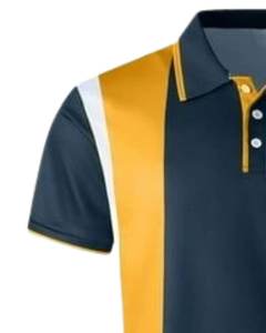 Polo Personalizado de Manga Corta para Hombre, Mezcla de Algodón Premium, Diseño con Paneles en Azul Marino, Amarillo y Blanco, Ropa de Golf Informal y Transpirable, OEM - Product Image 3