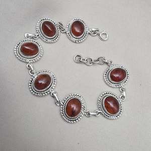 Bracelet réglable en argent sterling 925 avec cabochon ovale en ambre, style religieux, fait main, bijou en pierre précieuse de haute qualité pour femme - Product Image 6