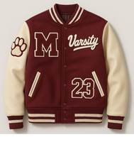 Veste universitaire rouge personnalisée, manches blanches, lettres imprimées numériquement sur le devant, respirante, vêtement d'hiver décontracté, style preppy, coupe classique
