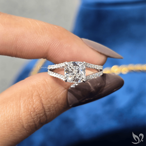 2CT Cushion Cut Lab Diamond <b>Ring</b> <b>Split</b> Pave Band 10K White Gold IGI Certified Bridal <b>Ring</b> - Product Image 5