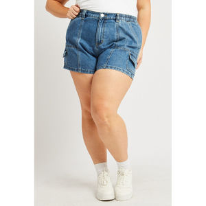 Shorts Cargo de Mezclilla para Mujer, 100% Algodón, Cintura Alta, Bolsillos Laterales, Cintura con Presillas, Tallas Grandes, Pantalones Cortos Casuales Transpirables - Product Image 2
