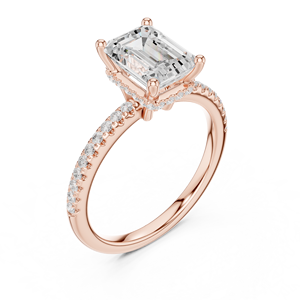 Anillo de Compromiso Art Deco con Moissanita Corte Esmeralda, Certificado GRA, Banda Pavé, Halo Oculto, Oro Rosa, Acero Inoxidable, Joyería Fina, Regalo - Product Image 4