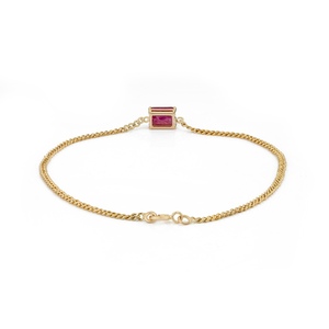 Minimal & Classic Style 7x5 mm Octagon Cut <b>Ruby</b> Single Stone Cuban Link Chain <b>Bracelet</b> Women's K14 Original Yellow Gold Jewelry - Product Image 3