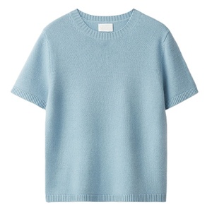 Women's Coral <b>Crop</b> <b>Top</b> Short Sleeve Crew Neck Knitted Loose Fit Solid Color Casual Spring Summer Breathable Acrylic T-Shirt - Product Image 3