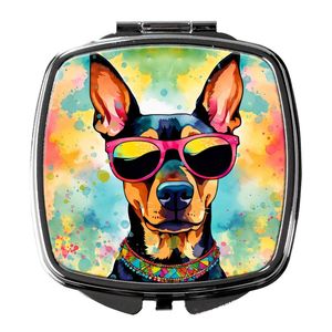 Doberman Pinscher Hippie Dawg miroir de maquillage de poche pliant compact Portable cadeau de voyage décoratif pour femmes et filles - Product Image 1