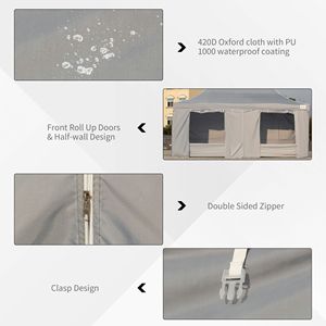 Tendone Istantaneo Pop-up 3x6m con Pareti Laterali e Porte, Borsa con Ruote per il Trasporto, Altezza Regolabile per Feste - Product Image 6