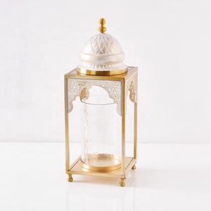 Latest Ramadan Home Decorations Gold Metal <b>Candle</b> <b>Holder</b> <b>Lantern</b> with White Antique Top Elegant Tabletop Decor <b>Lanterns</b> - Product Image 4