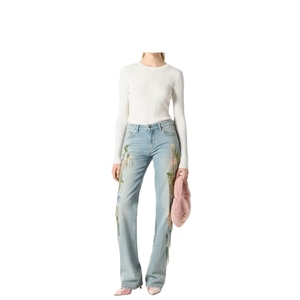Jean en coton et élasthanne pour femme, coupe droite personnalisable, délavage enzymatique, haute qualité, respirant, décontracté - Product Image 1