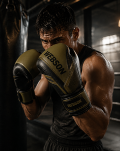 Gants de boxe Webson en cuir noir et or avec fermeture Velcro, respirants, pour entraînement adulte, prix de gros - Product Image 2