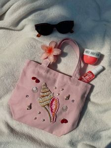 Sac fourre-tout en toile esthétique fait main avec perles et coquillages, sac à bandoulière pour femme - Product Image 2