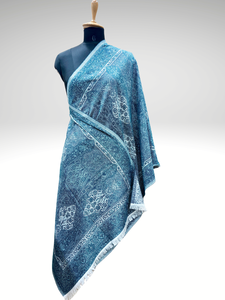 Châle Jamawar Cachemiri Safaa, motif floral bleu Kani Jaal Jacquard, étole pour femmes, vente en gros, écharpe traditionnelle d'hiver - Product Image 3