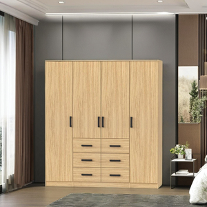 FURNIZONE Armoire Moderne en Bois à 4 Portes et 6 Tiroirs, Design Panneaux – Grande Armoire de Rangement au Sol pour Chambre à Coucher, Idéale pour Hôtels 12_0145 - Product Image 1