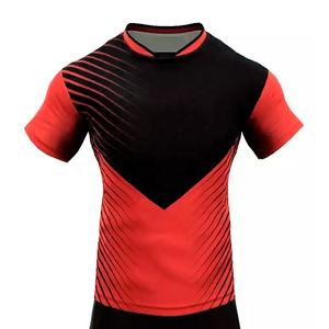 Derniers modèles Ensemble de vêtements de football pour jeunes Uniformes de football personnalisés Couleur rouge et noire Manches courtes Col en V Confortable Léger - Product Image 3