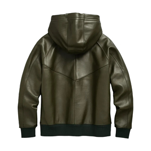 OEM Custom High Quality 100% Leather Hoodies for Men Winter Plain Dyed Casual Street Style Waterproof Breathable - Product Image 2