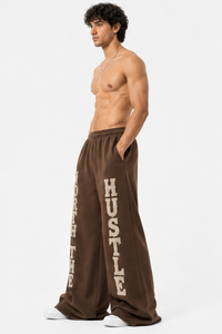 <b>Men</b> Wide Flared Leg Sweat Pants Customized Distressed Embroidery Heavyweight <b>Trousers</b> <b>Men</b> <b>Elastic</b> Waist 480 GSM Terry Sweat Pant - Product Image 3