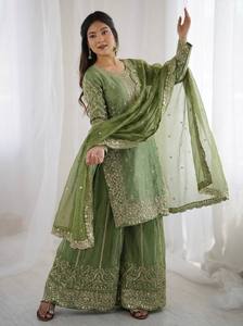 Premium Festive Wear Embroidered <b>Kurti</b> Palazzo Set - Product Image 4