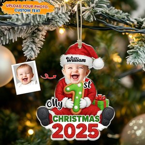 My <b>First</b> Christmas Personalized <b>Baby</b> Ornament Custom Wooden <b>Baby</b> <b>First</b> Christmas Keepsake Newborn Name Holiday Ornament - Product Image 5