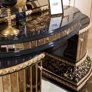 Baroque Turkish Style Luxury Solid Mahogany Dressing <b>Table</b> with Mirror <b>Black</b> Gold Glossy <b>Vanity</b> Set Bedroom Furniture High End - Product Image 3