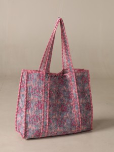 Sac fourre-tout en coton matelassé à motifs floraux OEM - Sac de courses réutilisable bohème et écologique - Product Image 1