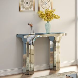 Modern Rectangle <b>Silver</b> Mirror <b>Console</b> <b>Table</b> Wide Bling Entryway Desk for Living Room Sofa <b>Table</b> Self Standing - Product Image 2