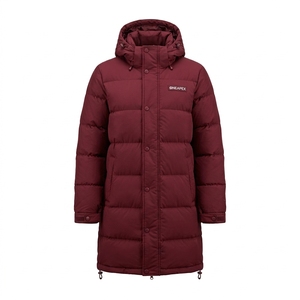 Chaqueta Larga Acolchada Unisex Color Granate con Capucha, Estilo Plumón, para Invierno, Cálida, para Exteriores, Estilo Urbano, Personalizable - Product Image 2