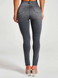 Jeans ajustados de cintura alta para mujer, pantalones de mezclilla elásticos, estilo casual para el día a día, tela suave y cómoda, estilo moderno - Product Image 3