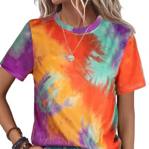 Camiseta Oversize de Algodón 100% con Tie-Dye para Mujer, Colores Personalizados, Logo, Cuello Redondo, Manga Corta, Ecológica, para Ropa Urbana de Verano - Product Image 3