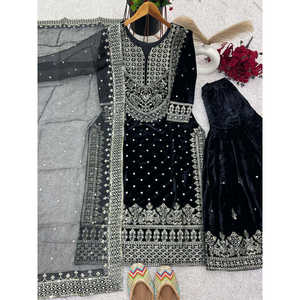 Ensemble de costume de soirée pour femmes de créateur avec haut-dupatta et bas, tenue élégante haut et bas - Product Image 2