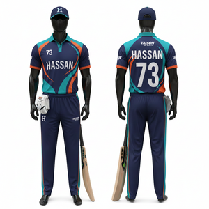 Uniforme de cricket pour hommes, tissu respirant en polyester interlock 180 GSM, panneau contrastant bleu marine et jaune, uniforme personnalisé par sublimation - Product Image 5