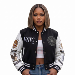 Baseball <b>high</b> quality <b>top</b> Custom Design Logo Varsity Jackets Baseball Jackets <b>Leather</b> Sleeve Women's Jackets Lady Crop Jackets - Product Image 2
