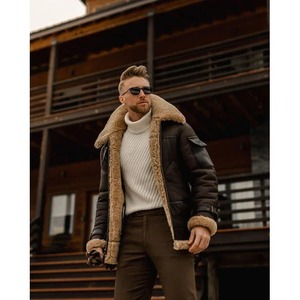 Men's Brown B3 Flying Aviator Shearling Leather Long Jacket <b>Coat</b> - Product Image 1