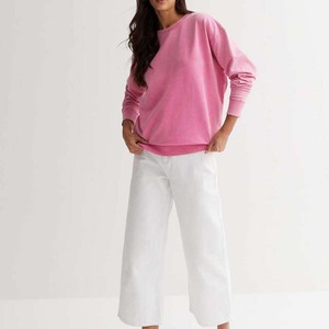 Sudadera de Algodón Tejido para Mujer, Cuello Redondo, Color Sólido, Talla Grande, Largo Regular, Transpirable, para Otoño - Product Image 4