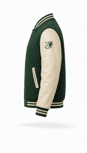 Sustainable Winter Hooded American Style Satin Chenille Varsity <b>Jacket</b> with Front Logo Unisex Polyester/Cotton - Product Image 3