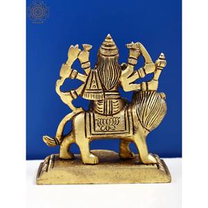 Pequeña escultura de latón de 3 pulgadas hecha a mano de la diosa Durga de ocho brazos un icono de bendición - Product Image 4