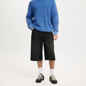 Pantalones Cortos de Mezclilla para Hombre, Lavado Oscuro, Corte Recto, Cintura Media, Casuales, para Verano, Tejido de Algodón, con Bolsillos - Product Image 2