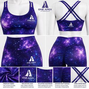 Ensemble de yoga pour femme imprimé Galaxy : Leggings taille haute et brassière de sport dos croisé – Tenue de fitness - Product Image 6