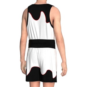 Ensemble d'uniformes de boxe personnalisés en gros pour hommes, blanc et noir, avec gilet et short en maille respirante, tenue de sport d'entraînement et de combat OEM - Product Image 2