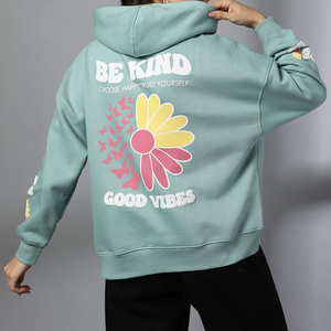 เสื้อฮู้ดลายดอกไม้สำหรับผู้หญิง ดีไซน์ลายปัก แขนยาวแบบปกติ เสื้อสเวตเชิ้ตลำลอง ผ้าฝ้ายถัก 100% โลโก้ด้านหน้า เหมาะสำหรับใส่ในฤดูใบไม้ร่วง - Product Image 4