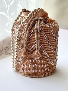 Best Supplier Mint <b>Green</b> Silk Potli Bag Golden Zardosi Floral Embroidery Women Wedding Bridal Drawstring <b>Purse</b> Ethnic Handbag - Product Image 6