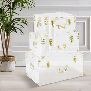 Transparent Acrylic Storage Trunk Box Set 3 Layer Cube Hinged Lid Gold Hardware Stacking Design Minimalist Style - Product Image 6