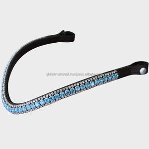 Bridelet de tête pour cheval en cuir italien noir ondulé, orné de cristaux bleus et de strass étincelants, fabriqué à la main, disponible en taille full cob. - Product Image 1