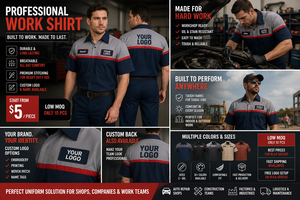 เสื้อช่างซ่อมแบบสั่งทำ |   เสื้อเชิ้ตยูนิฟอร์มแขนสั้นสำหรับผู้ชาย พร้อมชื่อและโลโก้ |   ชุดทำงานช่างซ่อมรถยนต์ |   ผู้ผลิตอุปกรณ์ดั้งเดิม - Product Image 6