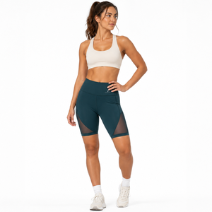 Shorts de yoga taille haute pour femmes, avec empiècements en maille respirante, logo personnalisé, extensibles, vêtements de sport personnalisés, marque privée, vente en gros, shorts de course - Product Image 4