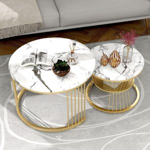 Juego de 2 Mesas de Centro Modernas, Mesas Auxiliares Hechas a Mano, Juego de Muebles para Sala de Estar, Mesas Redondas Decorativas con Elegante Metal - Product Image 4