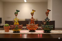 Figurines de musiciens assis en fer indien, design moderne, faites à la main, écologiques, durables, lot de 3, personnalisables, décoration intérieure