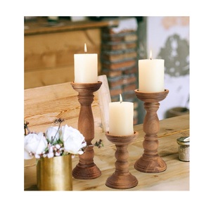 Rustic Wooden Candlestick Holder Handcrafted Eco-Friendly Durable Decorative Farmhouse Centerpiece for Home <b>Office</b> Shelf Tea - Product Image 1