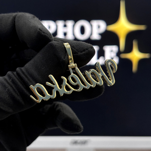 Personalized Script <b>Name</b> Pendant 925 Sterling Silver VVS Moissanite Yellow Gold Hip Hop <b>Necklace</b> Unisex - Product Image 2