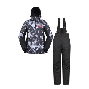 Combinaison de ski unisexe pour femme, légère, imperméable 10 000 mm, imprimée, à capuche, avec fermeture éclair, rembourrée en coton PP, noire, polyester/nylon, adulte - Product Image 1