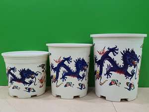 กระถางพลาสติกรูปทรงกลมลายมังกรและนกฟีนิกซ์สำหรับใช้งานบนพื้น - Product Image 5